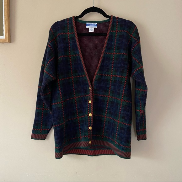 Pendleton• Vintage Wool Tartan Plaid Oversized Fit grampa Cardigan - Picture 6 of 16